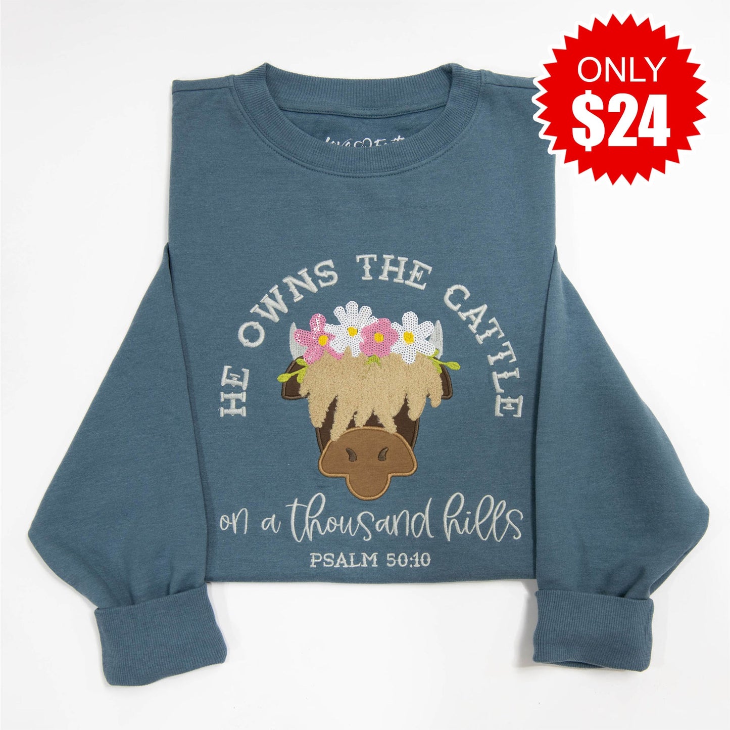 He Owns the Cattle Embellished Sweatshirt - 24