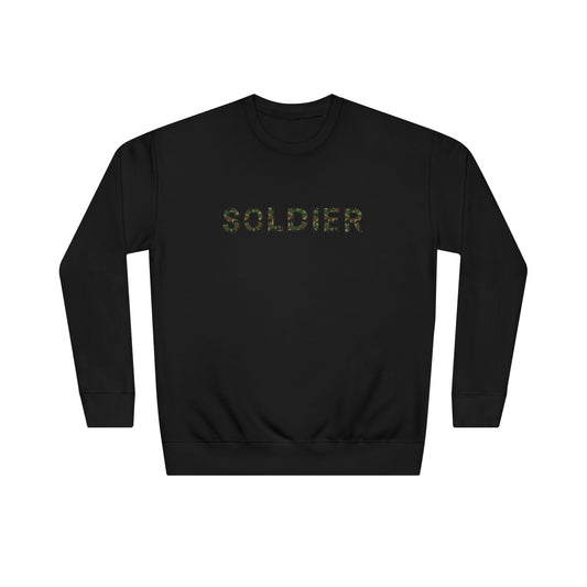 Soldier Crewneck Sweatshirt — Minimal Military Tribute Pullover with 'SOLDIER' Text