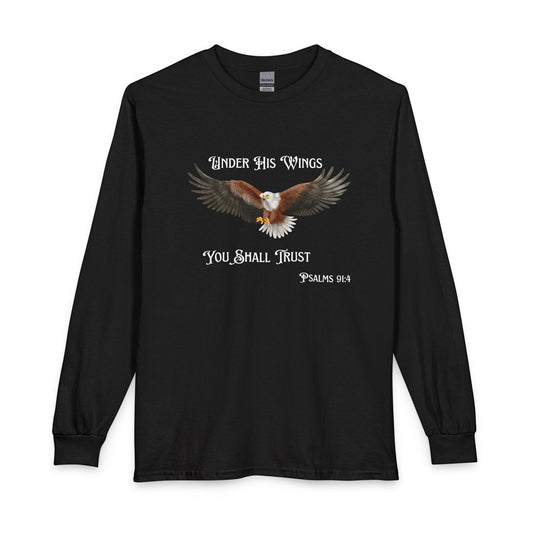 Psalm 91:4 Eagle Wings Long Sleeve Tee — "Under His Wings You Shall Trust"