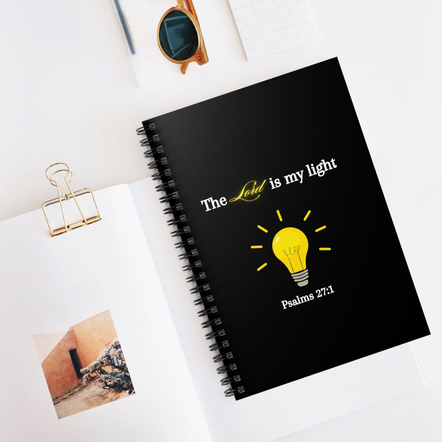 Spiral Notebook — “The Lord is My Light” Psalms 27:1 Religious Journal