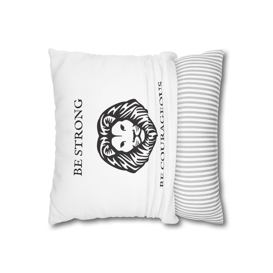 Lion Motivational Pillowcase - "Be Strong Be Courageous" Square Decorative Cushion Cover