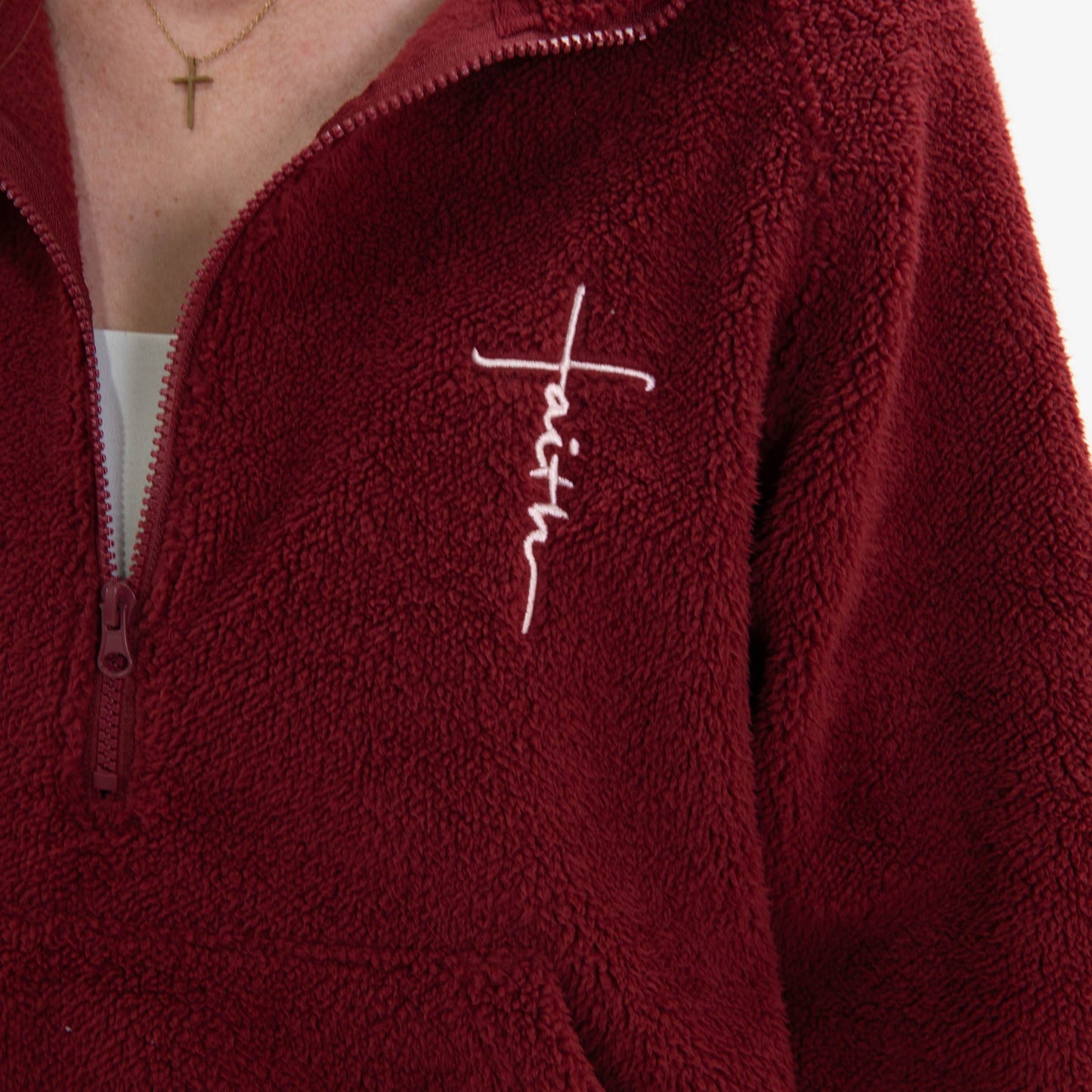 Faith Cross Cozy Sherpa Fleece Half Zip Pullover
