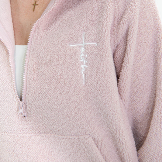 Faith Cross Cozy Sherpa Fleece Half Zip Pullover