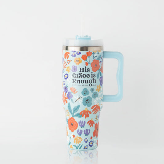 His Grace is Enough All Over Stainless Steel 40oz Tumbler with Handle