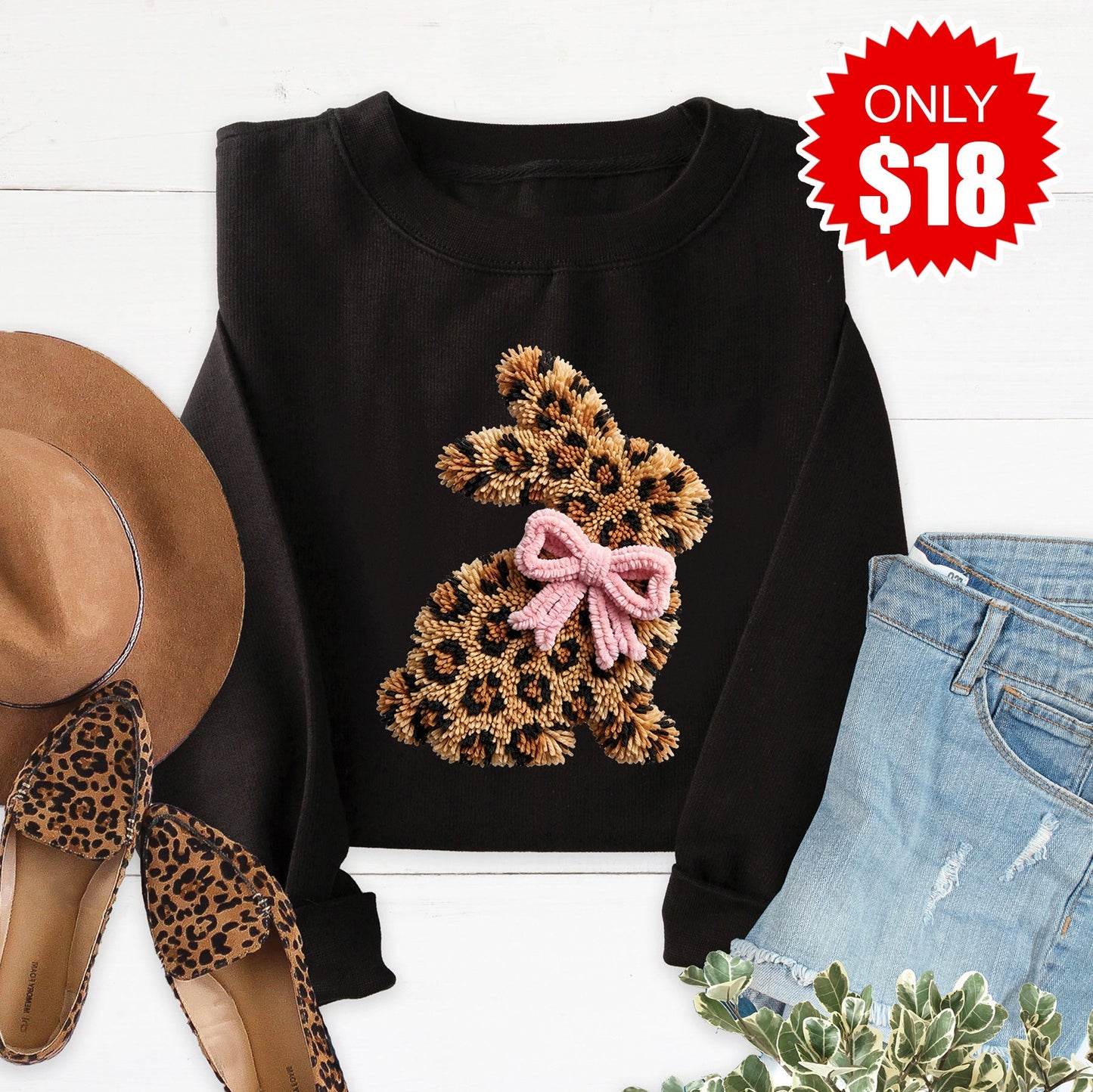Leopard Bunny Sweatshirt - Black - 18