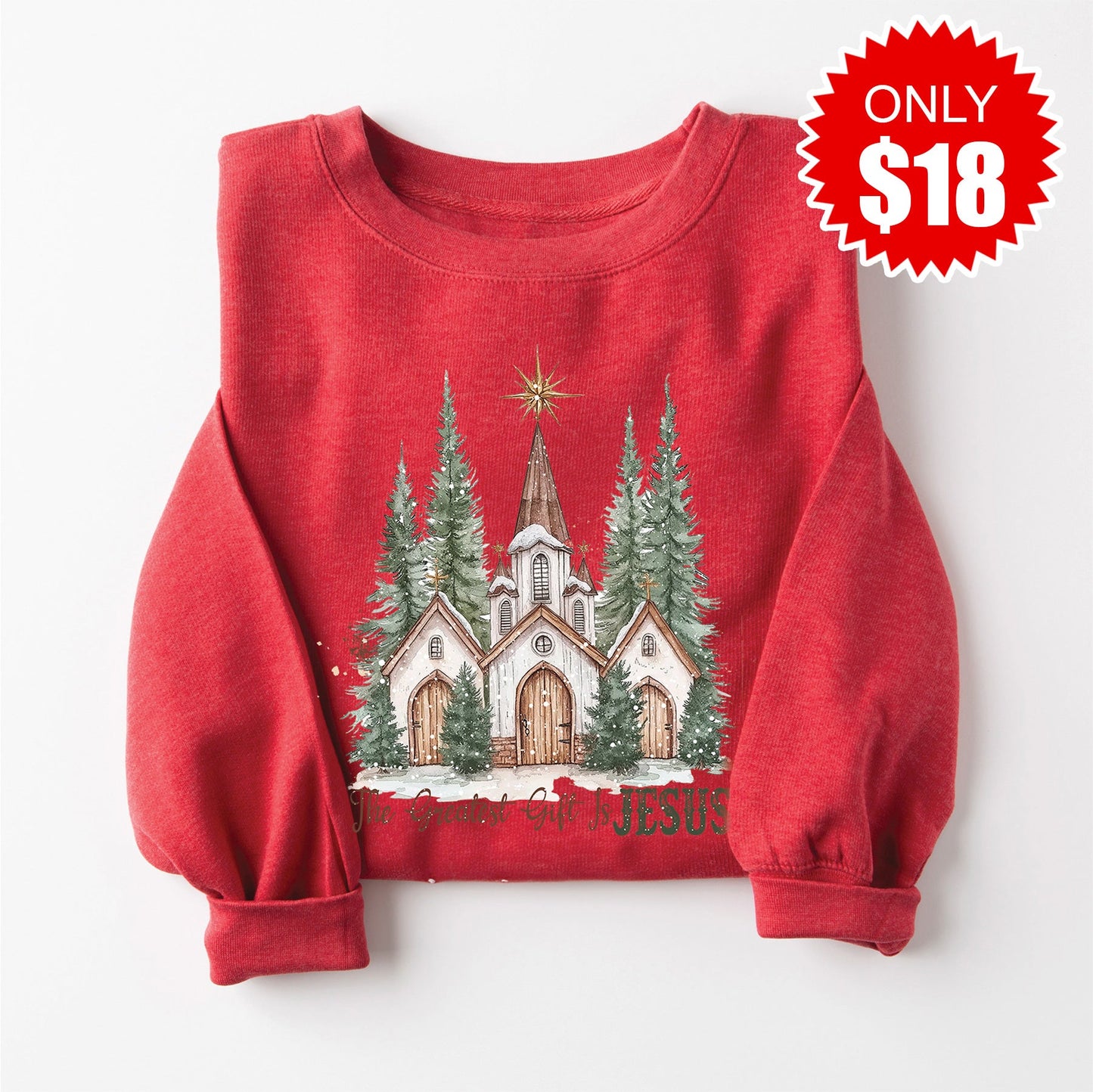 Greatest Gift is Jesus Sweatshirt - Heather Scarlet - 18
