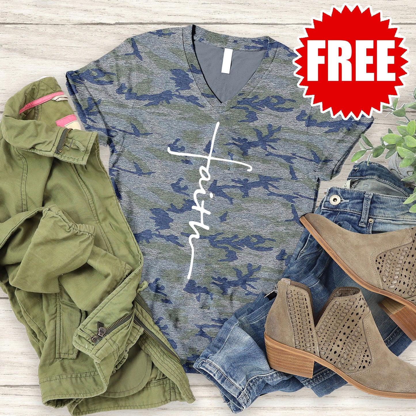 Faith Cross V-Neck - 0