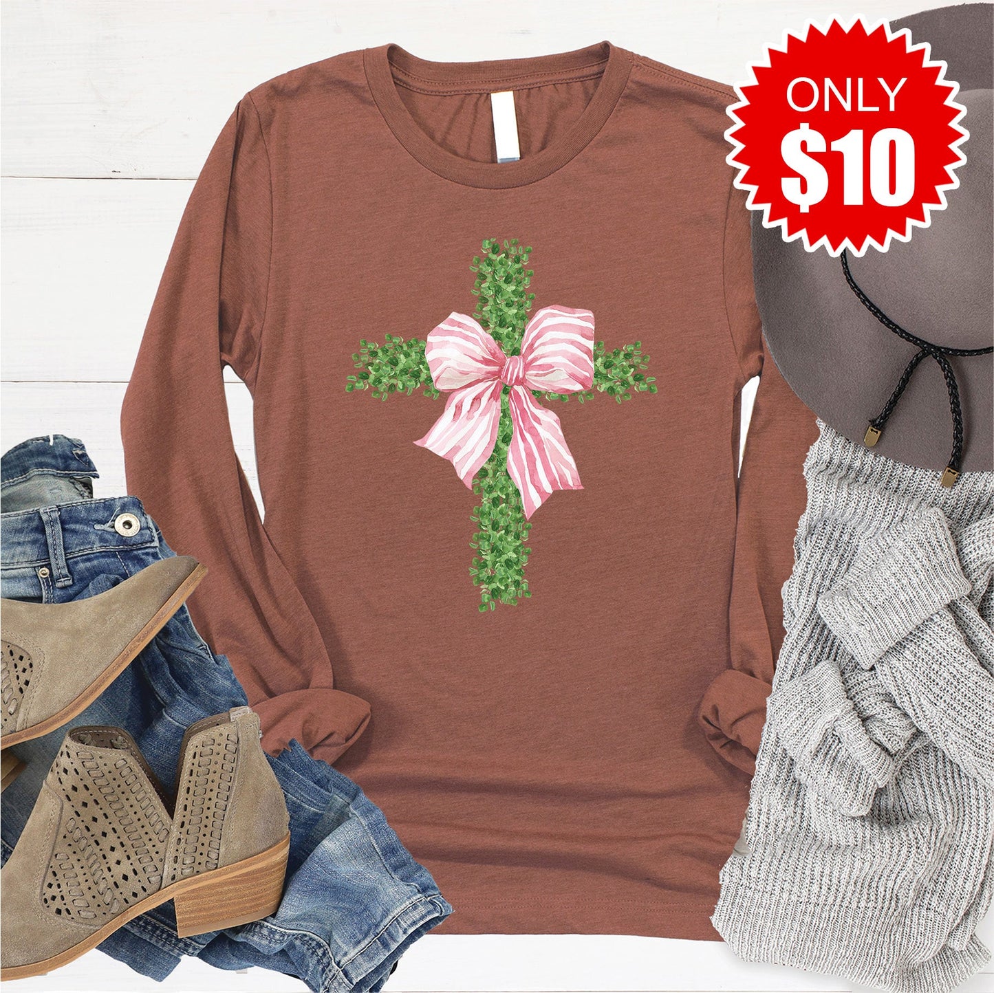 Cross Long Sleeve - Heather Chestnut - 10