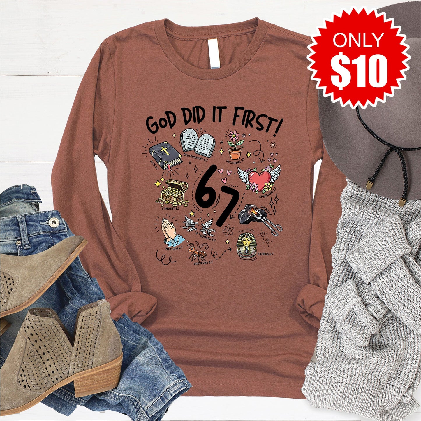 God Did It First Long Sleeve - Heather Chestnut - 10