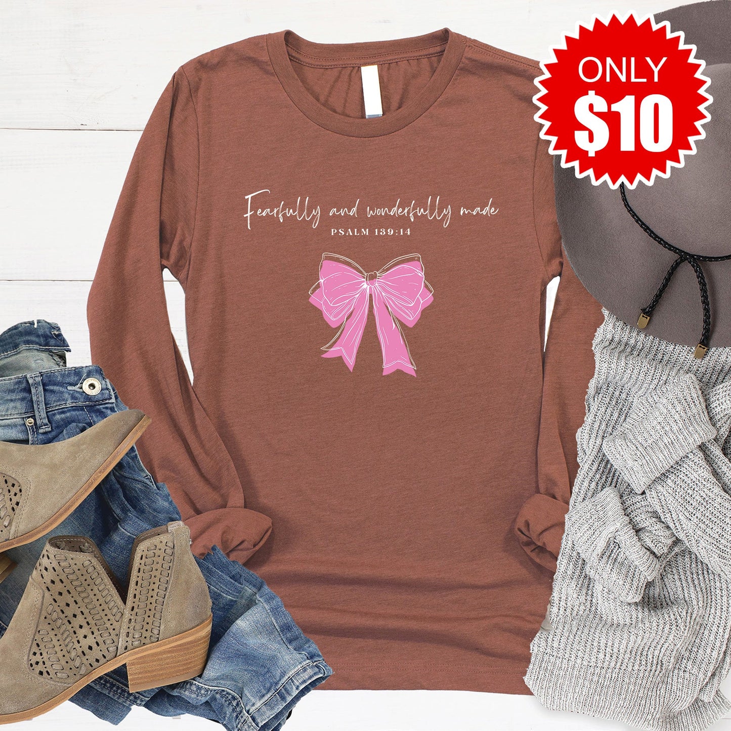 Fearfully and Wonderfully Made Long Sleeve - Heather Chestnut - 10