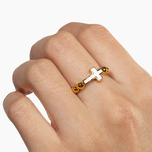 Cross Bead Gold Plated Brass Ring