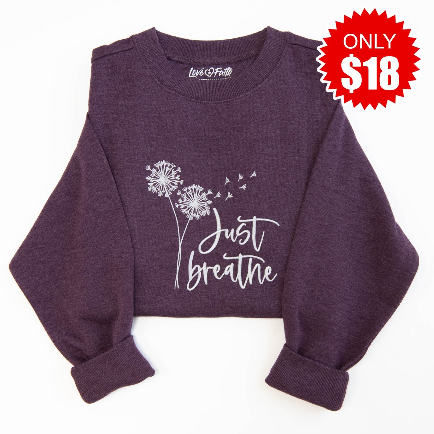 Just Breathe Embroidered Crewneck Sweatshirt - 18