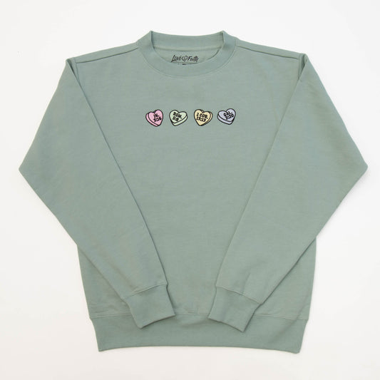 Candy Hearts Embroidered Crewneck Sweatshirt