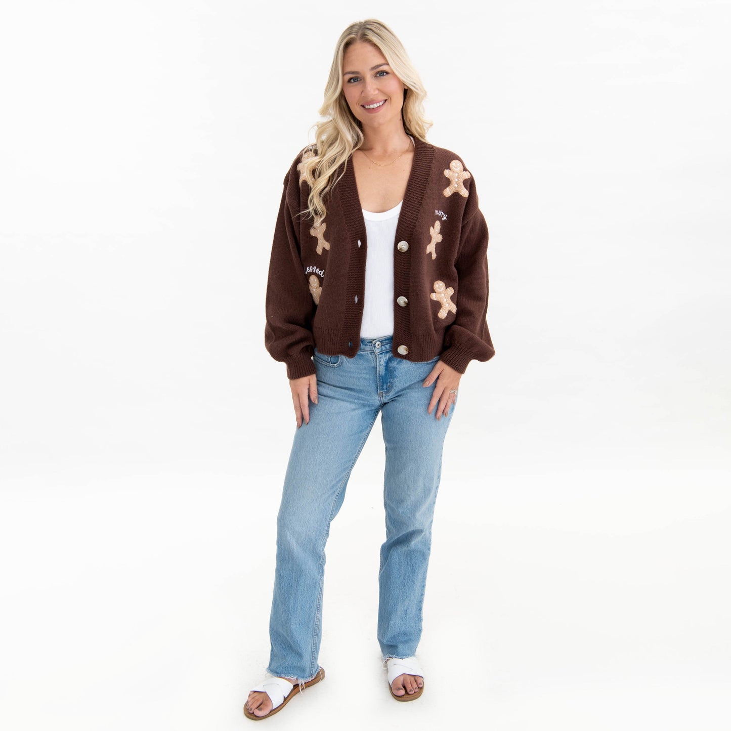 Gingerbread Joyful Merry Blessed Cardigan