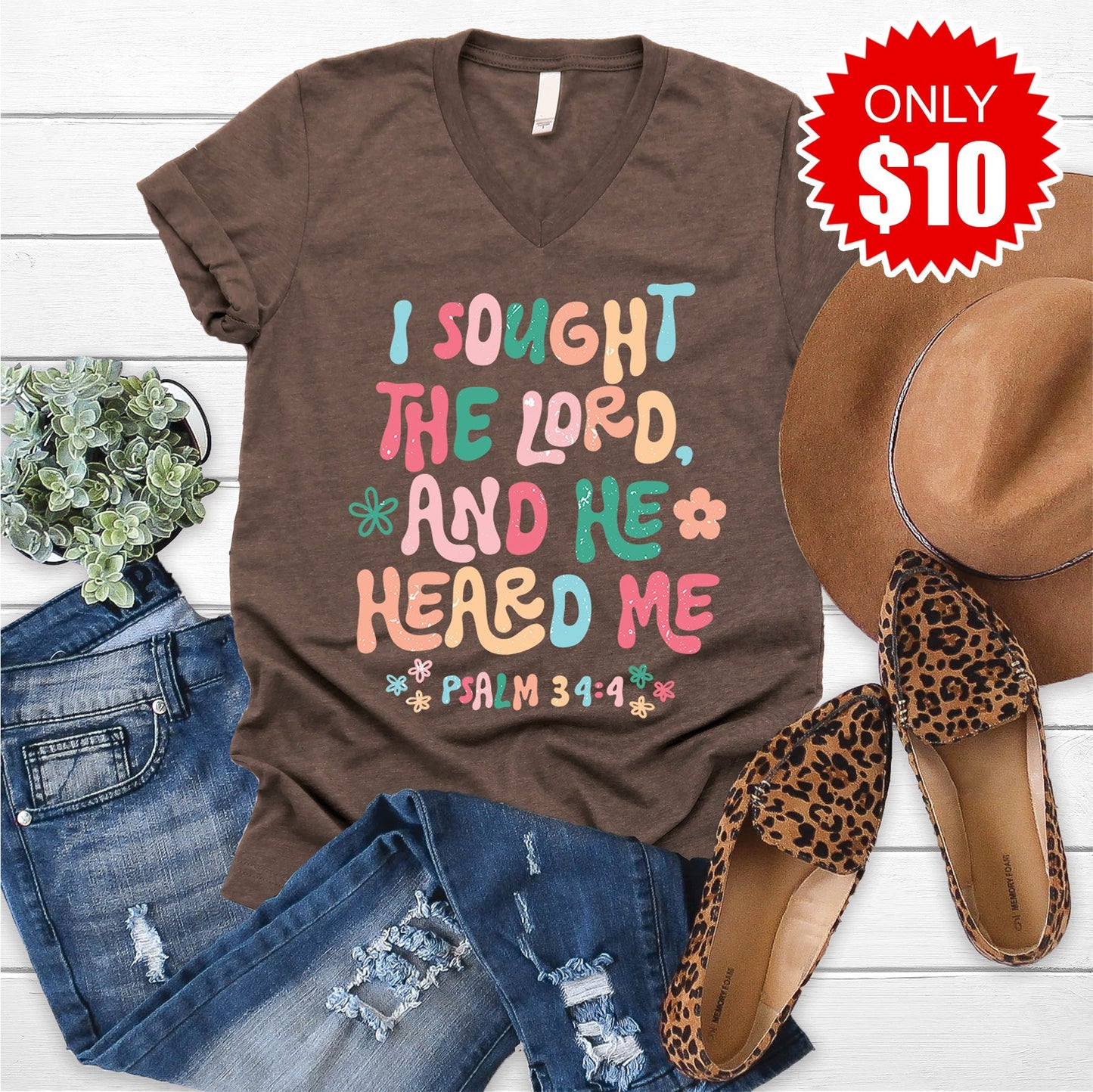 He Heard Me V-Neck - Heather Brown - 10