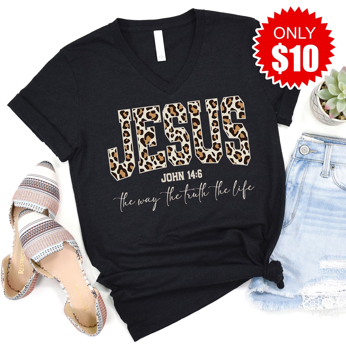 Jesus V-Neck - Heather Black - 10