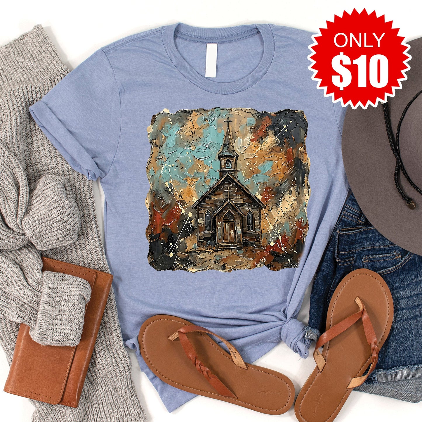 Church Tee - Heather Blue - 10