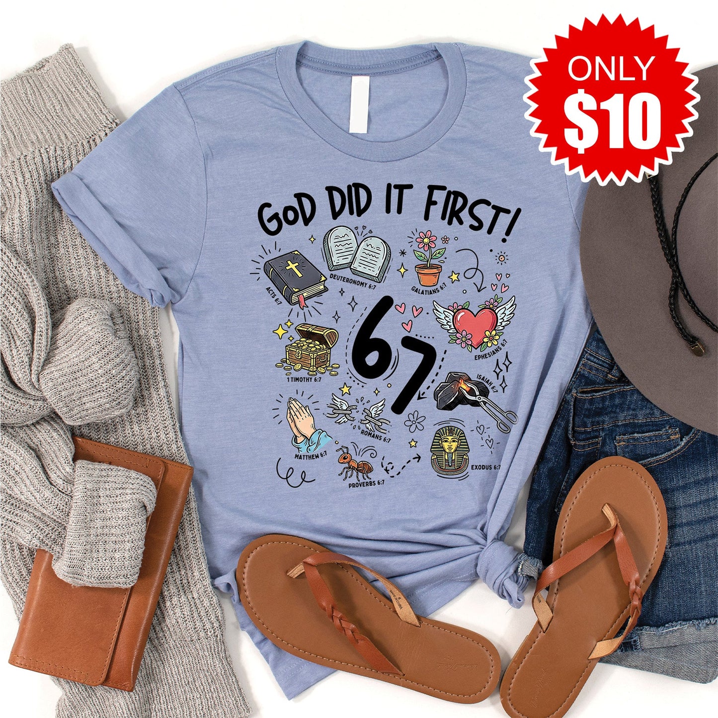 God Did It First Tee - Heather Blue - 10
