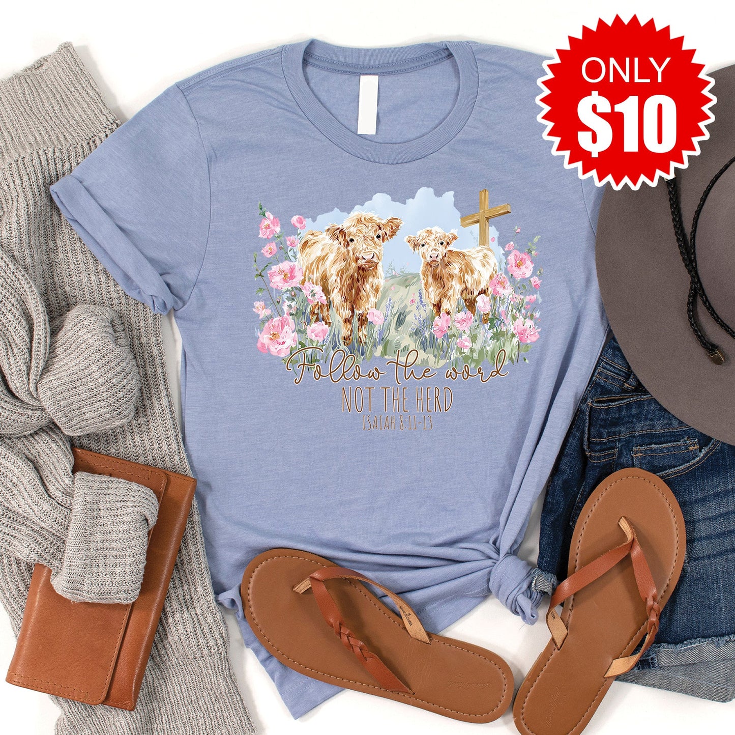 Follow The Word Tee - Heather Blue - 10