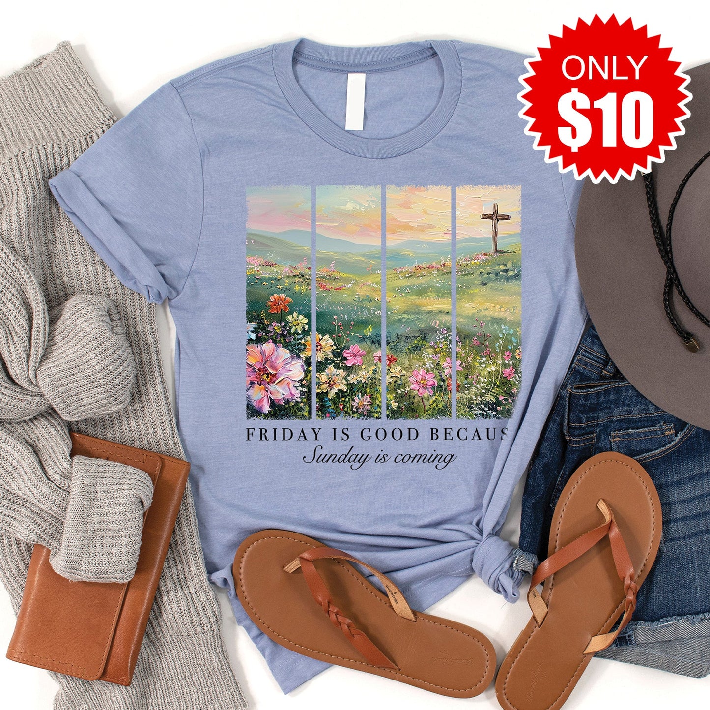 Friday Is Good Tee - Heather Blue - 10
