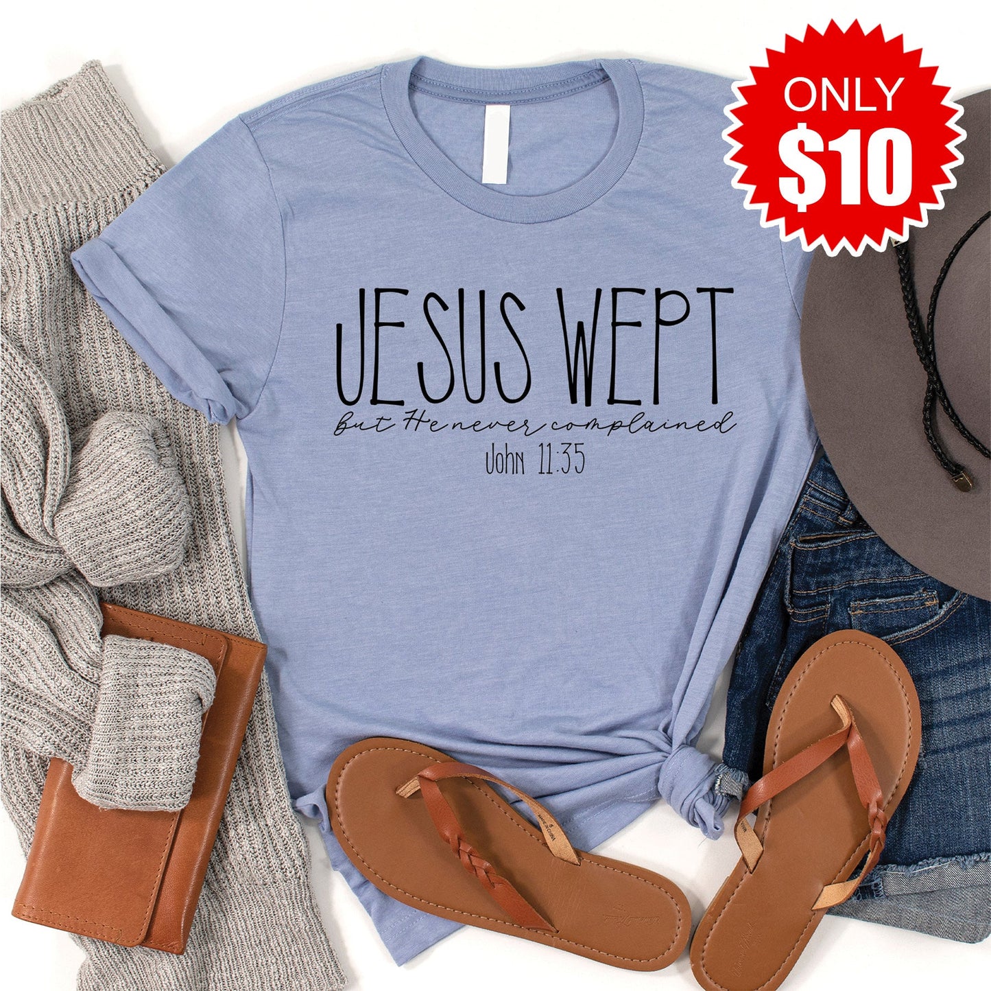 Jesus Wept Tee - Heather Blue - 10