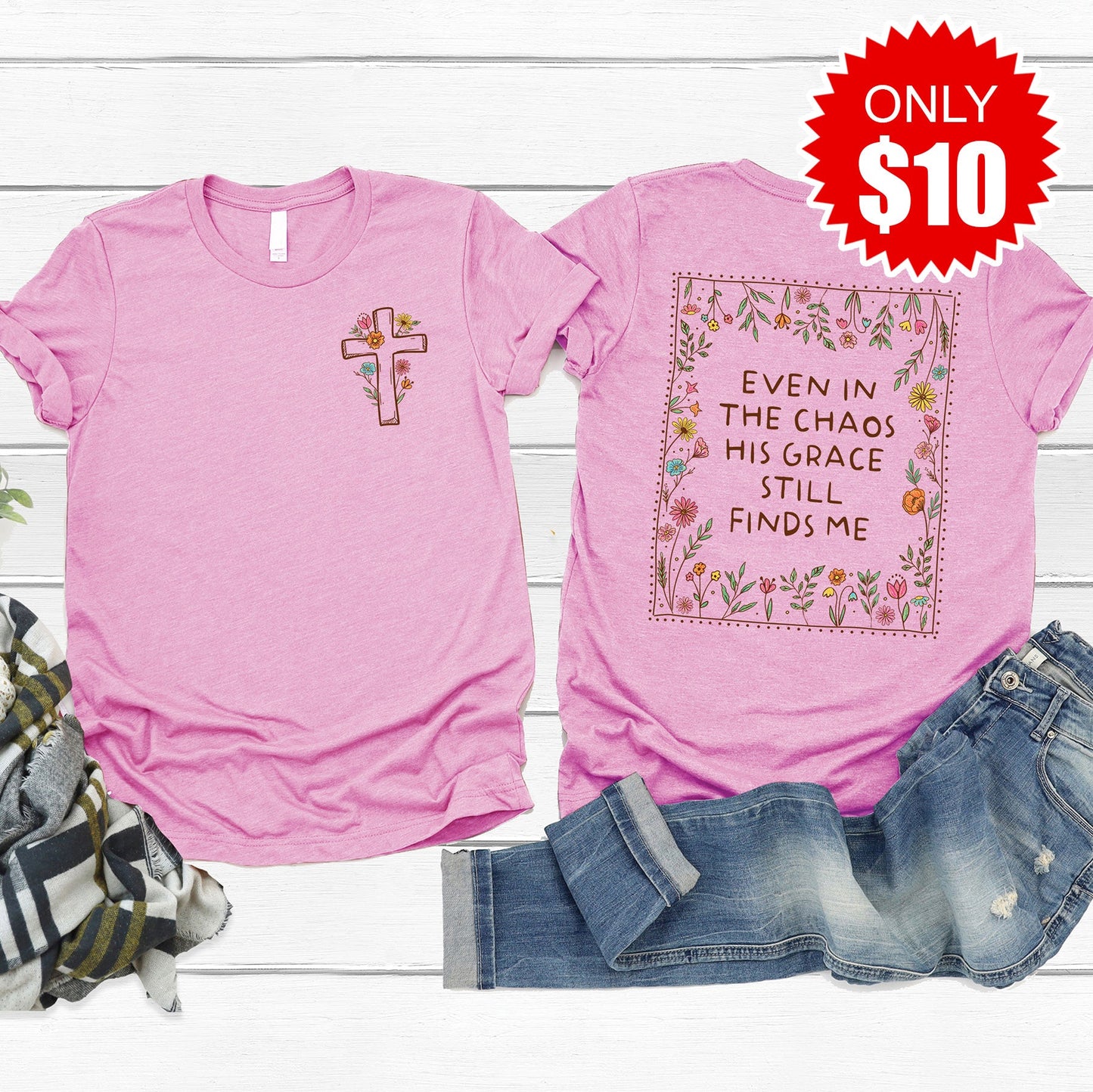 His Grace Tee - Heather Bubble Gum - 10