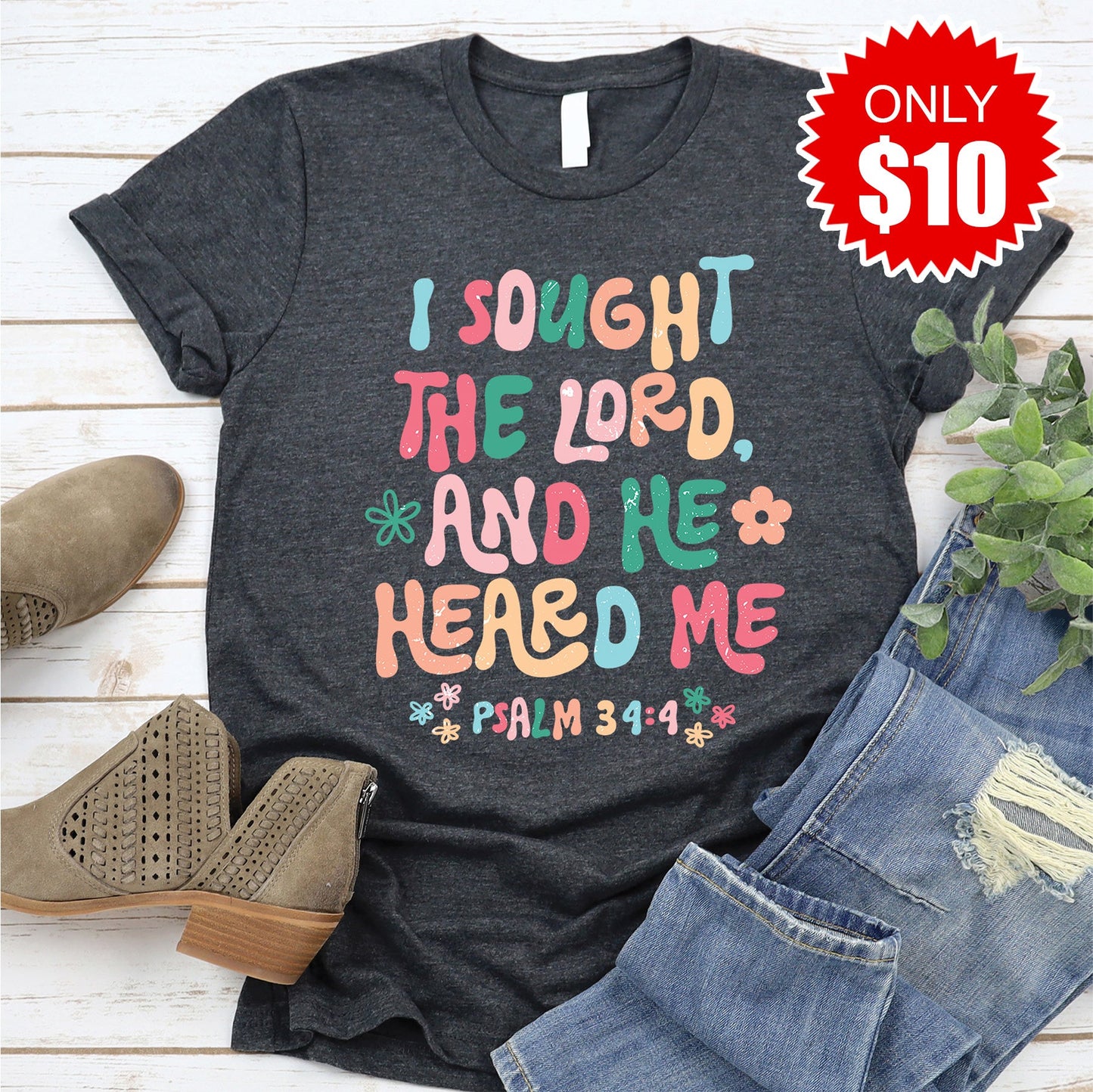 He Heard Me Tee - Heather Charcoal - 10