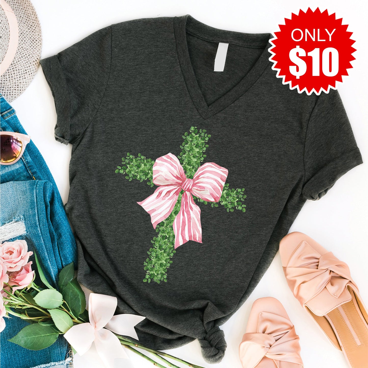 Cross V-Neck - Heather Charcoal - 10