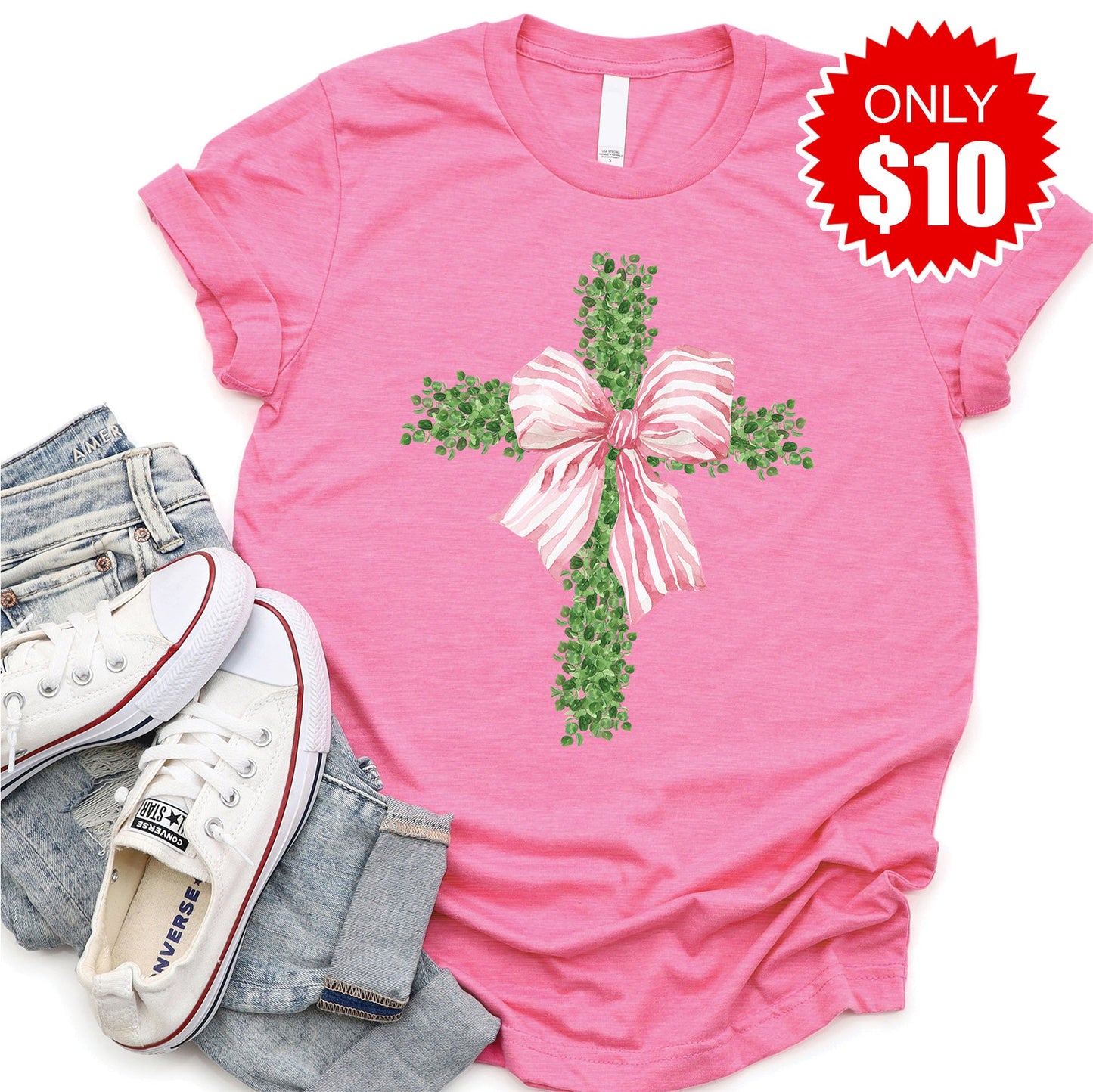 Cross Tee - Heather Charity Pink - 10