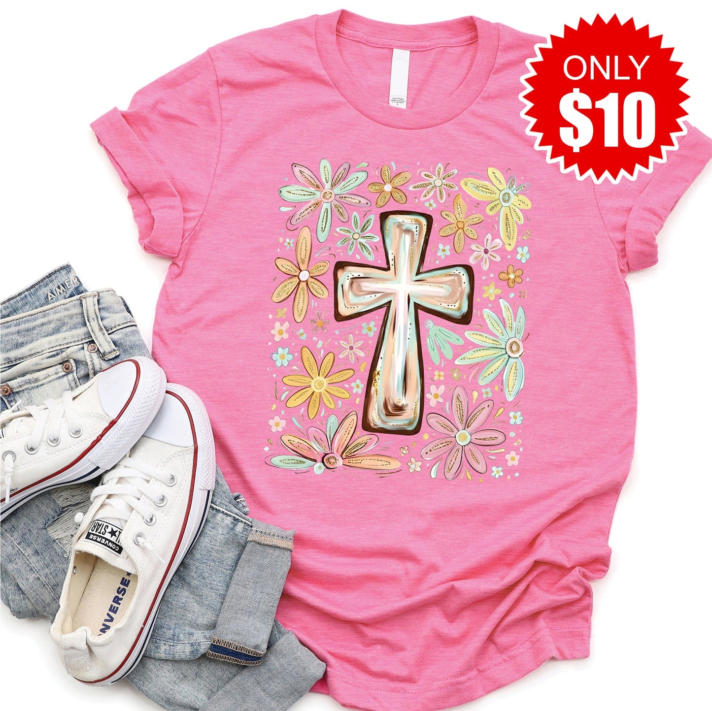 Cross Tee - Heather Charity Pink - 10
