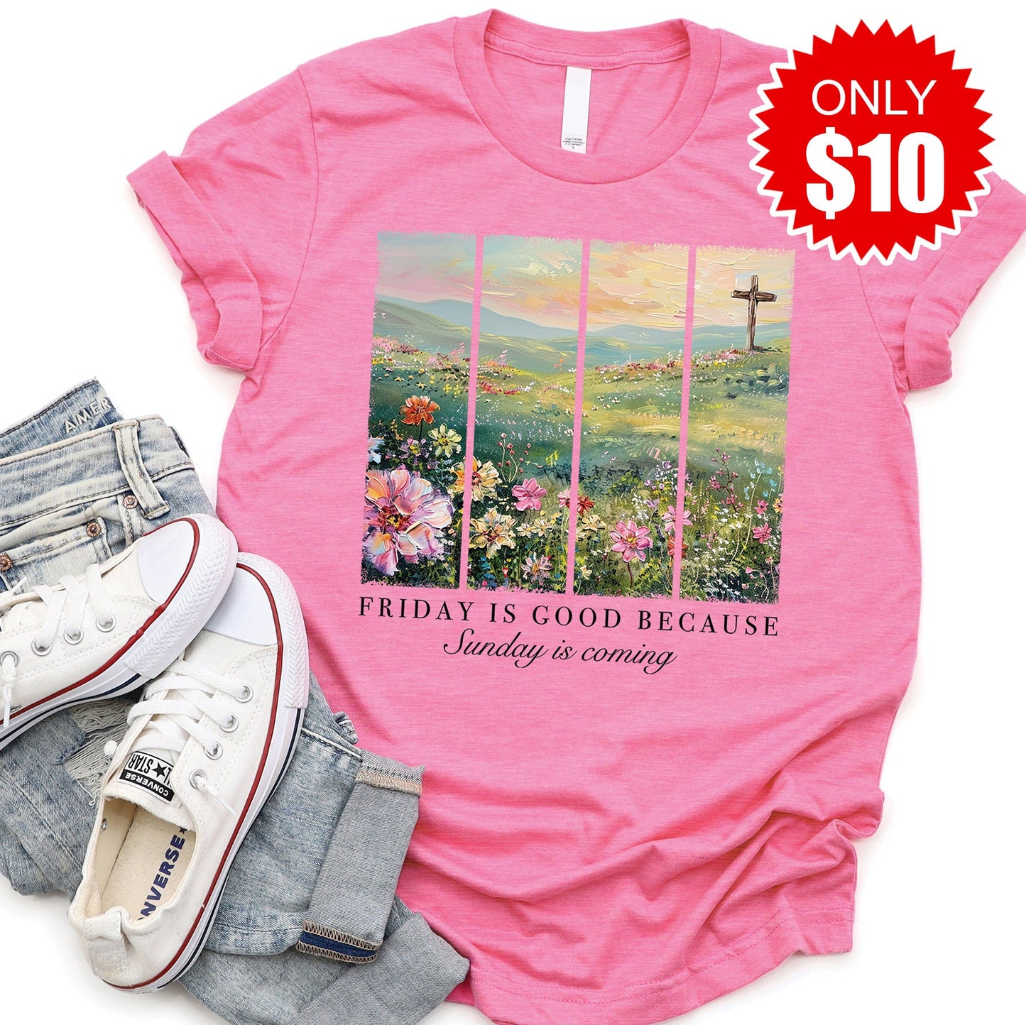 Friday Is Good Tee - Heather Charity Pink - 10
