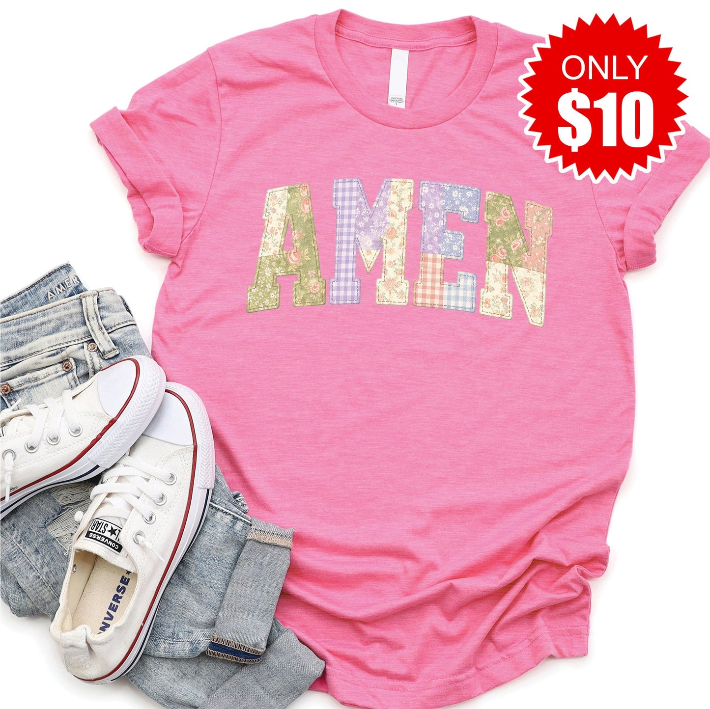 Amen Tee - Heather Charity Pink - 10
