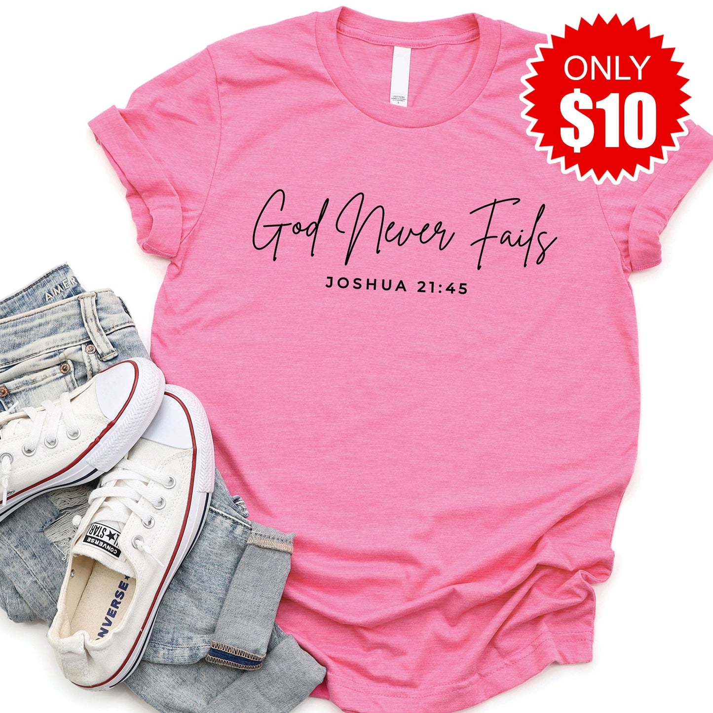 God Never Fails Tee - Heather Charity Pink - 10