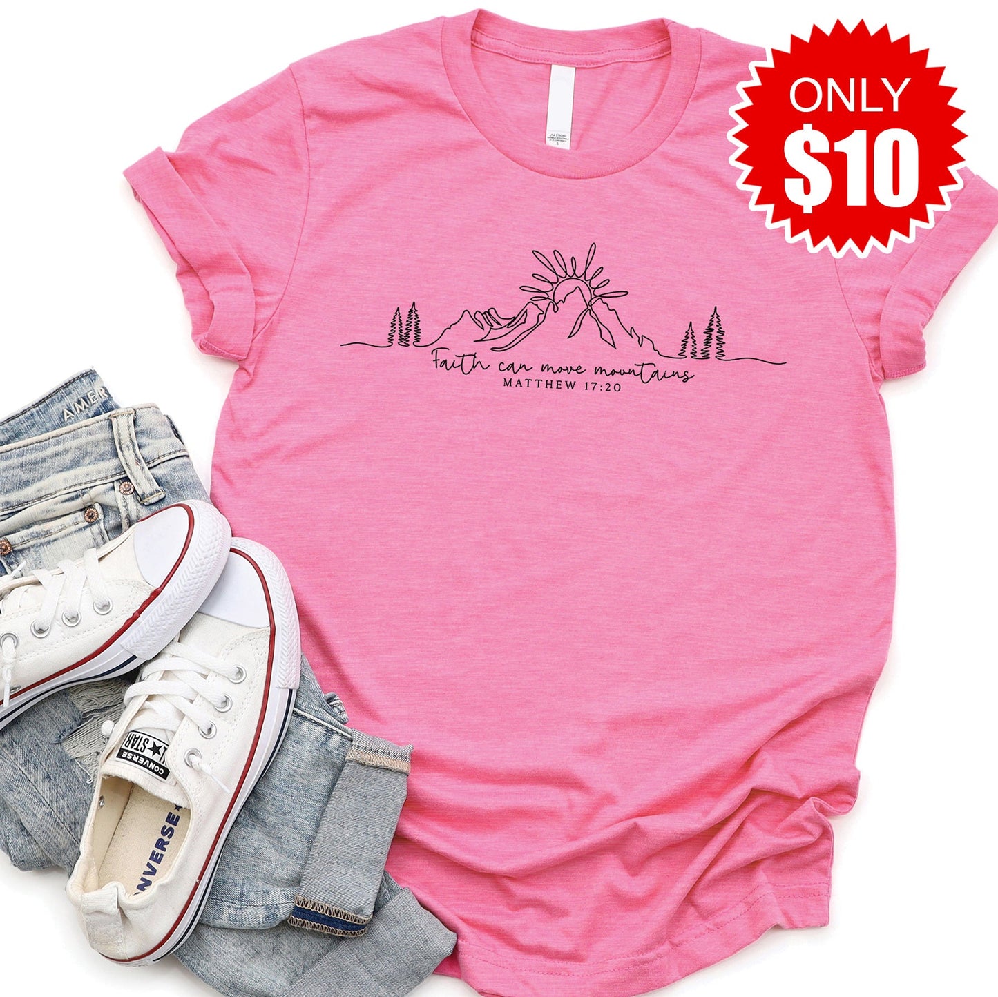 Faith Can Move Mountains Tee - Heather Charity Pink - 10