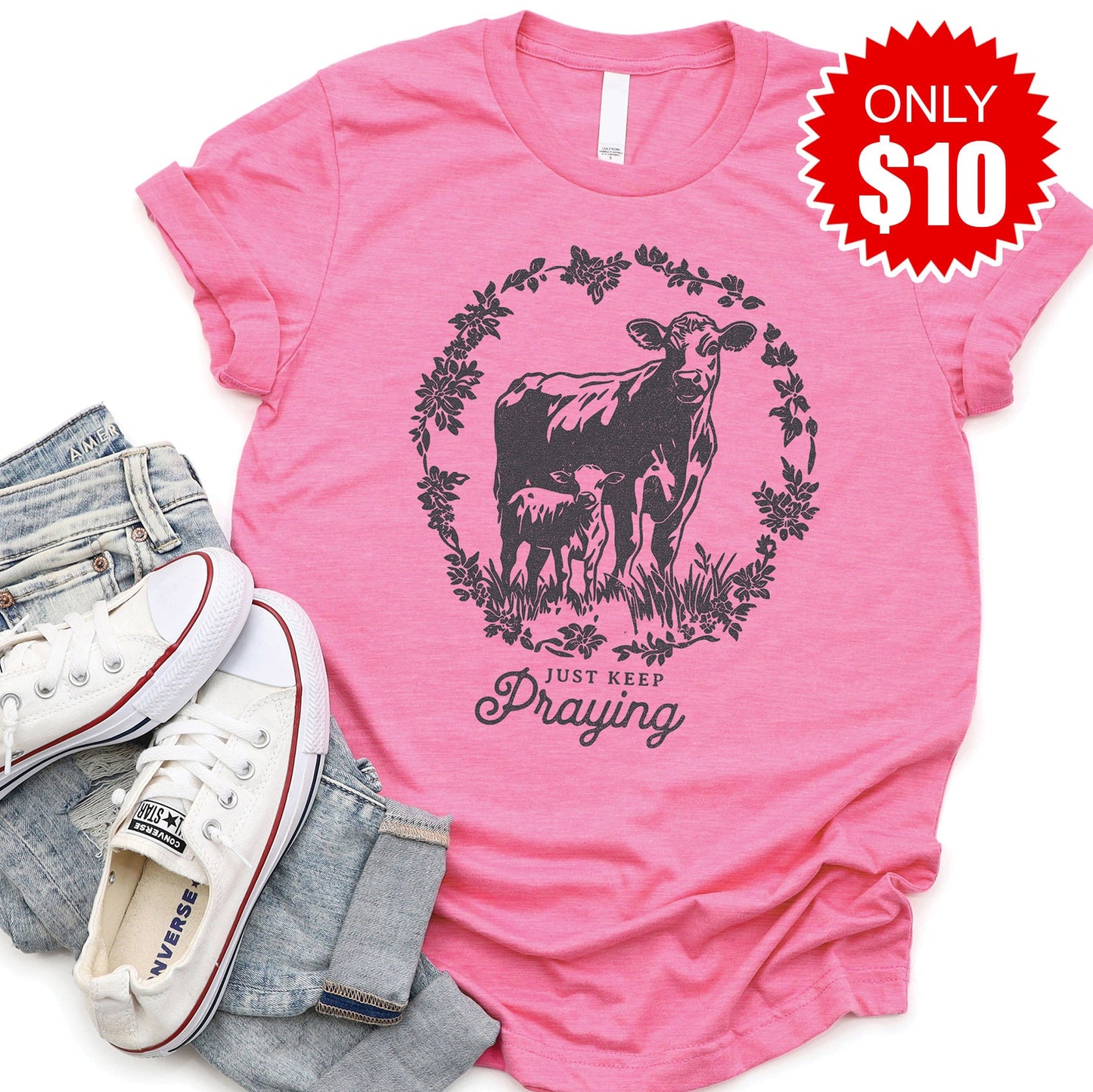 Just Keep Praying Tee - Heather Charity Pink - 10