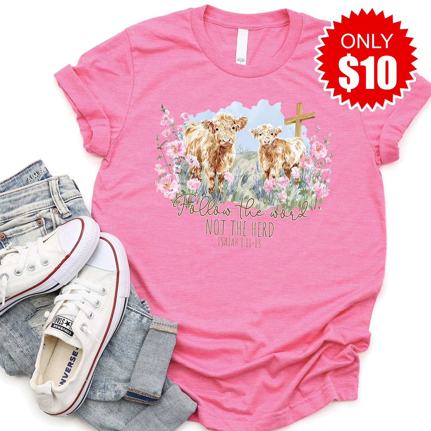 Follow The Word Tee - Heather Charity Pink - 10
