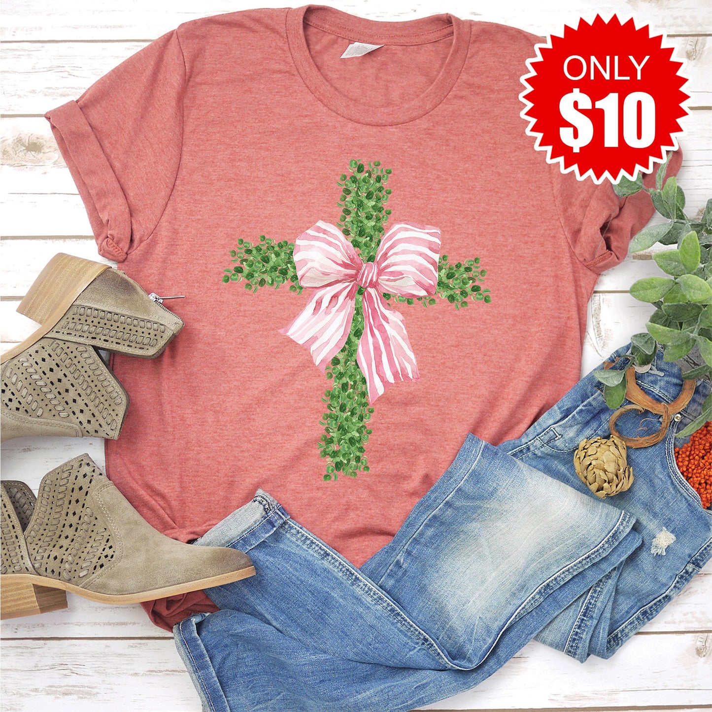 Cross Tee - Heather Clay - 10