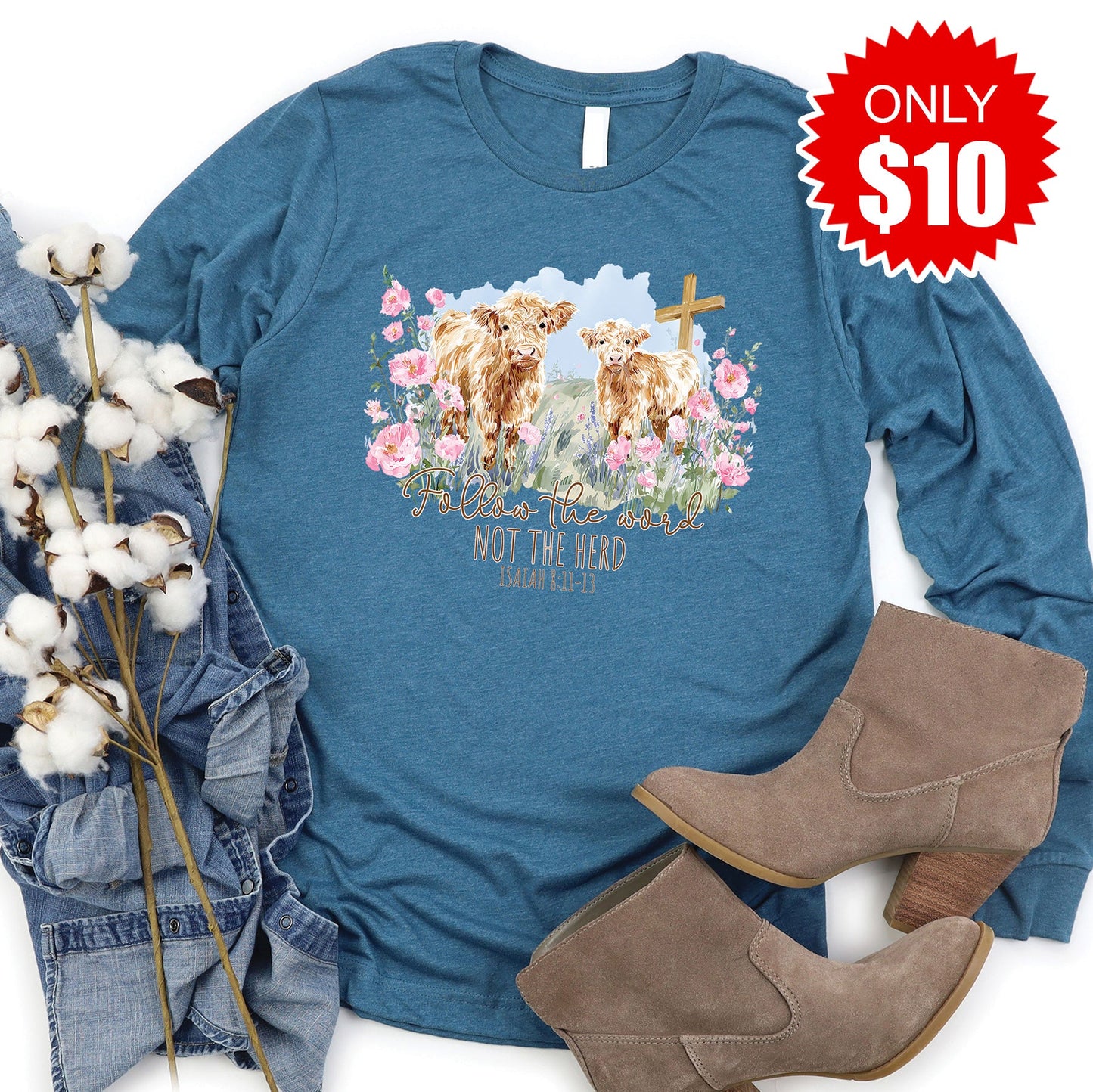 Follow The Word Long Sleeve - Heather Deep Teal - 10