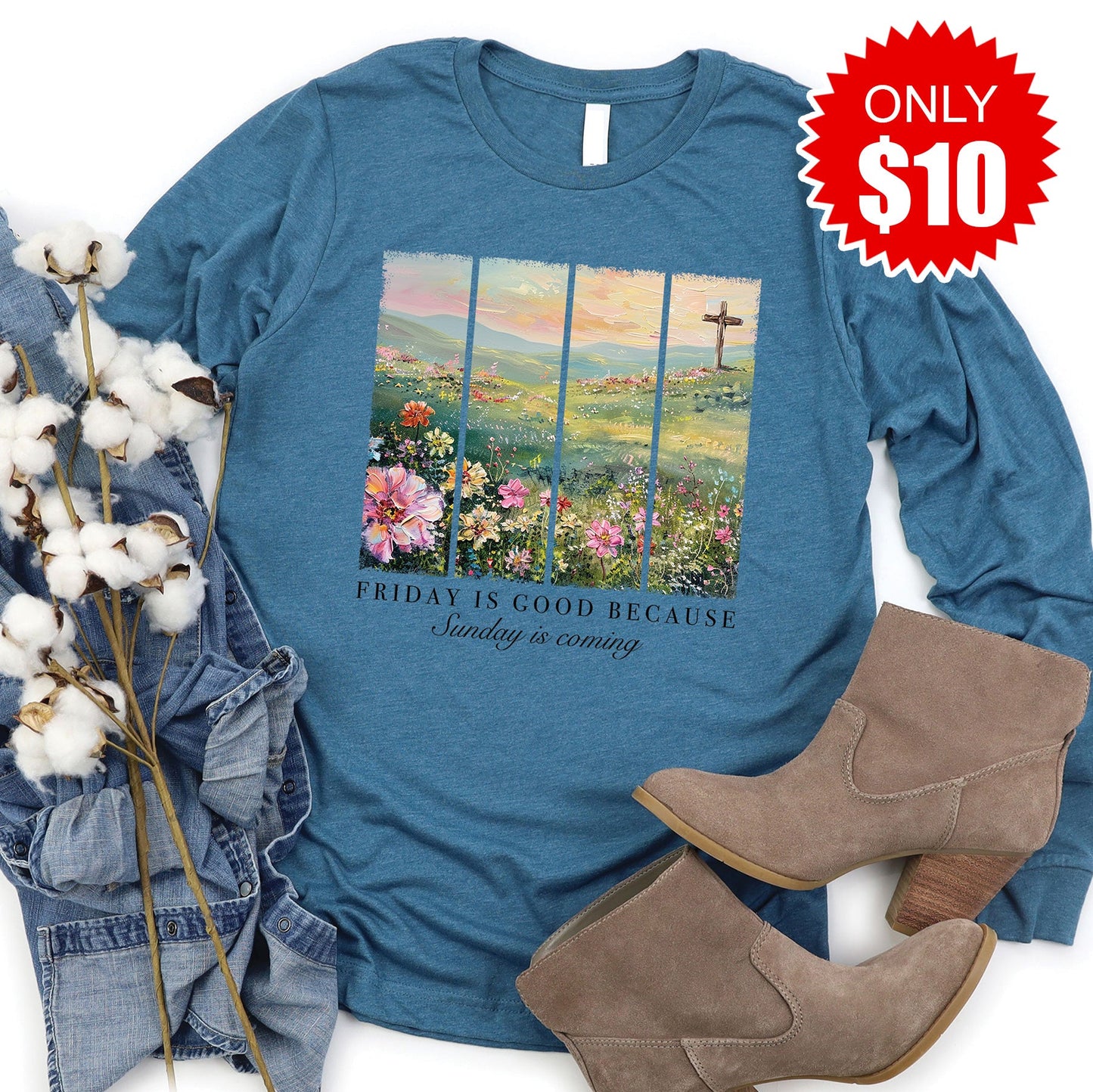 Friday Is Good Long Sleeve - Heather Deep Teal - 10