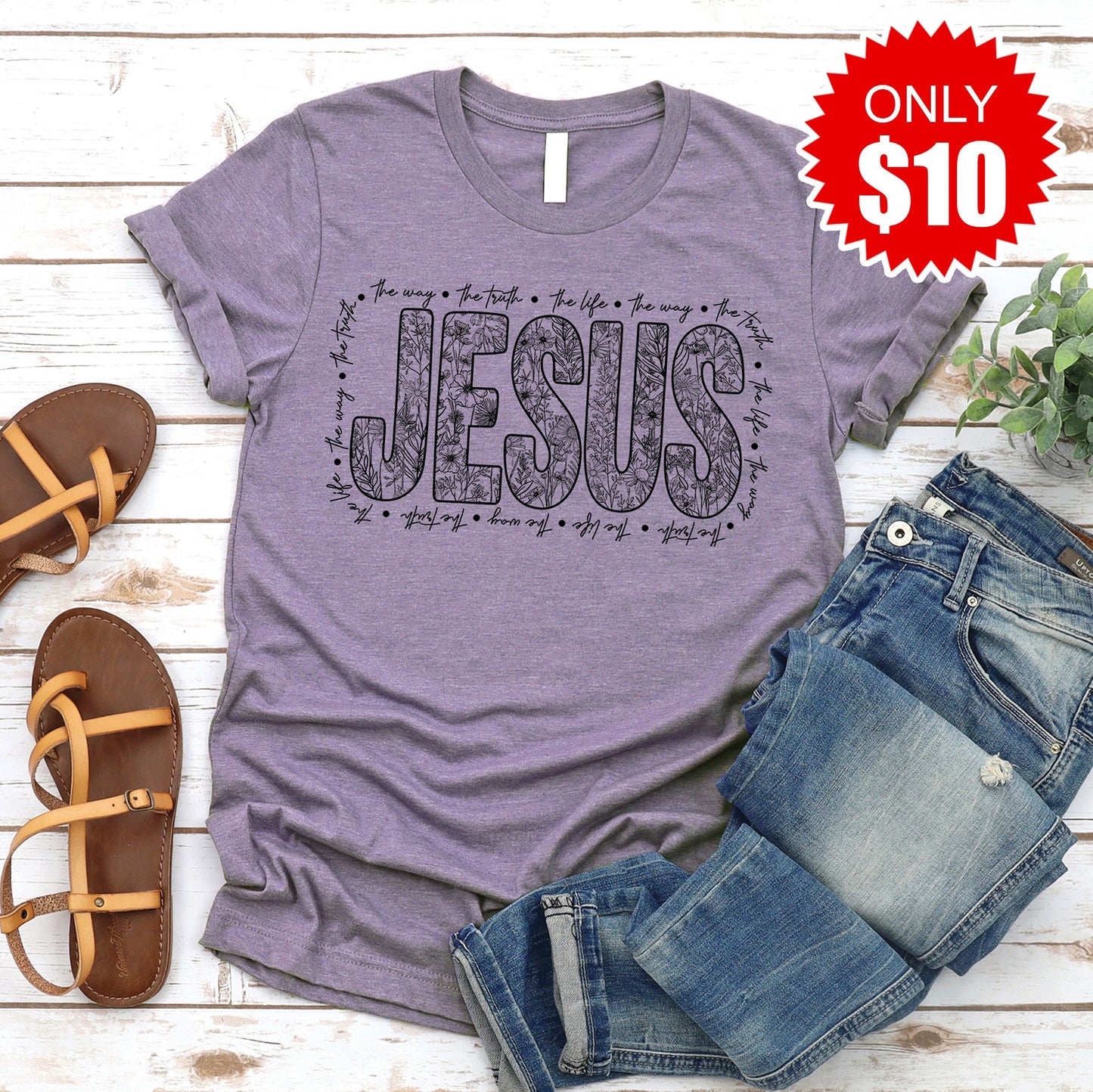 Jesus Tee - Heather Deep Purple - 10