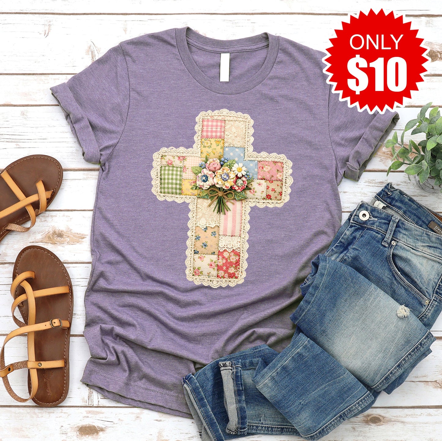 Cross Patchwork Tee - Heather Deep Purple - 10