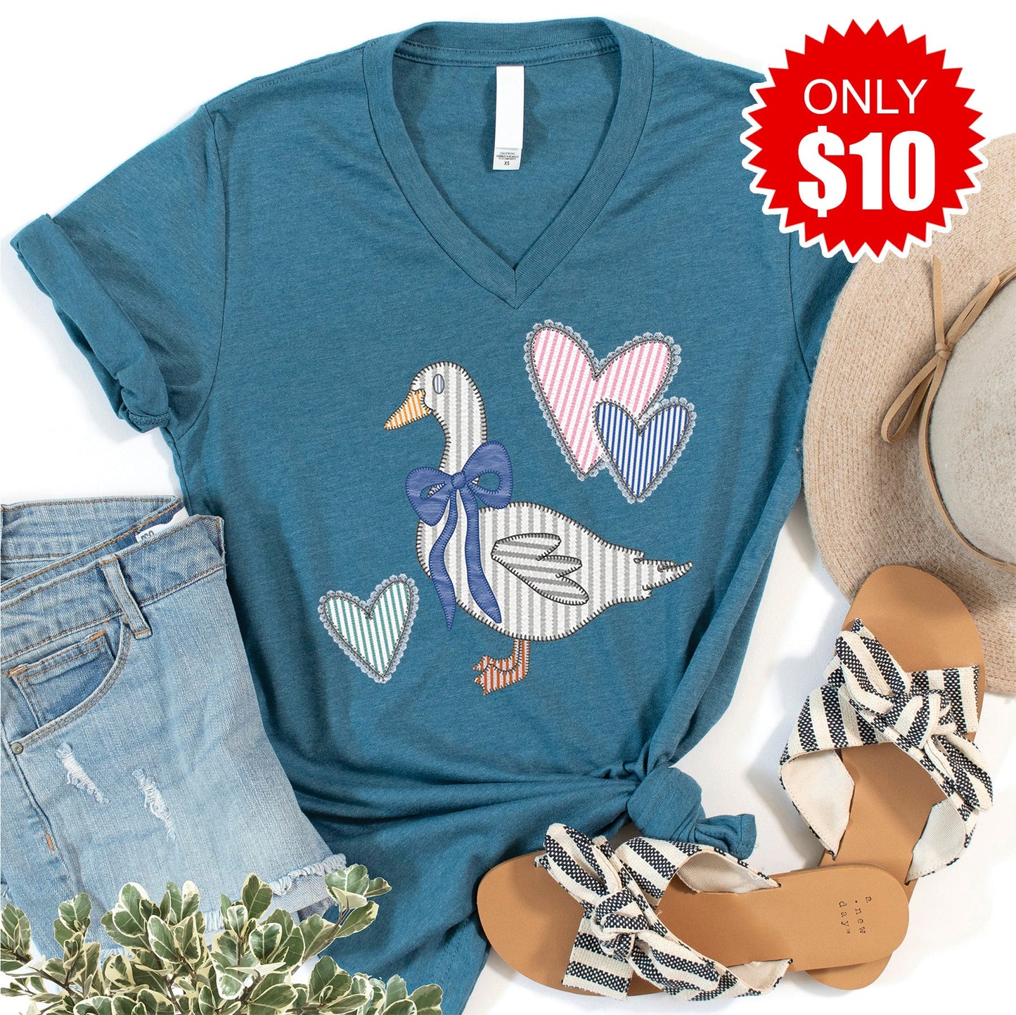 Goose V-Neck - Heather Deep Teal - 10