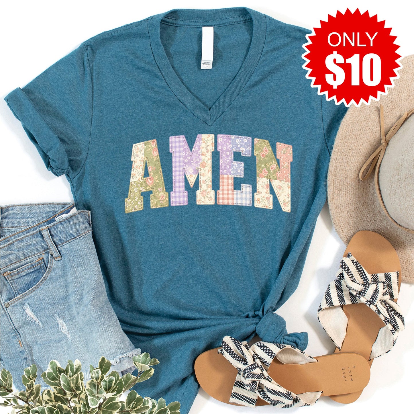 Amen V-Neck - Heather Deep Teal - 10