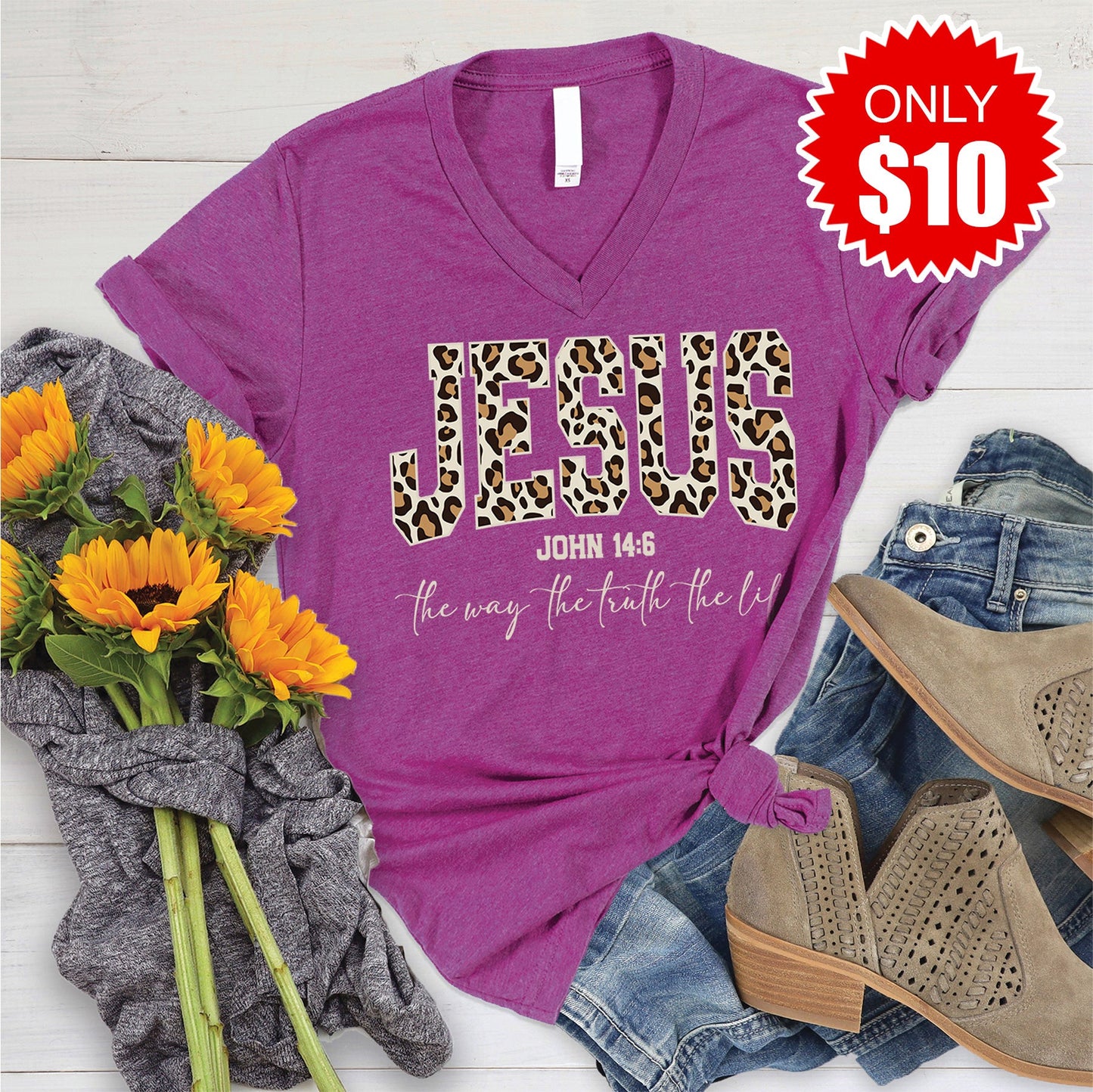 Jesus V-Neck - Heather Dragonfruit - 10