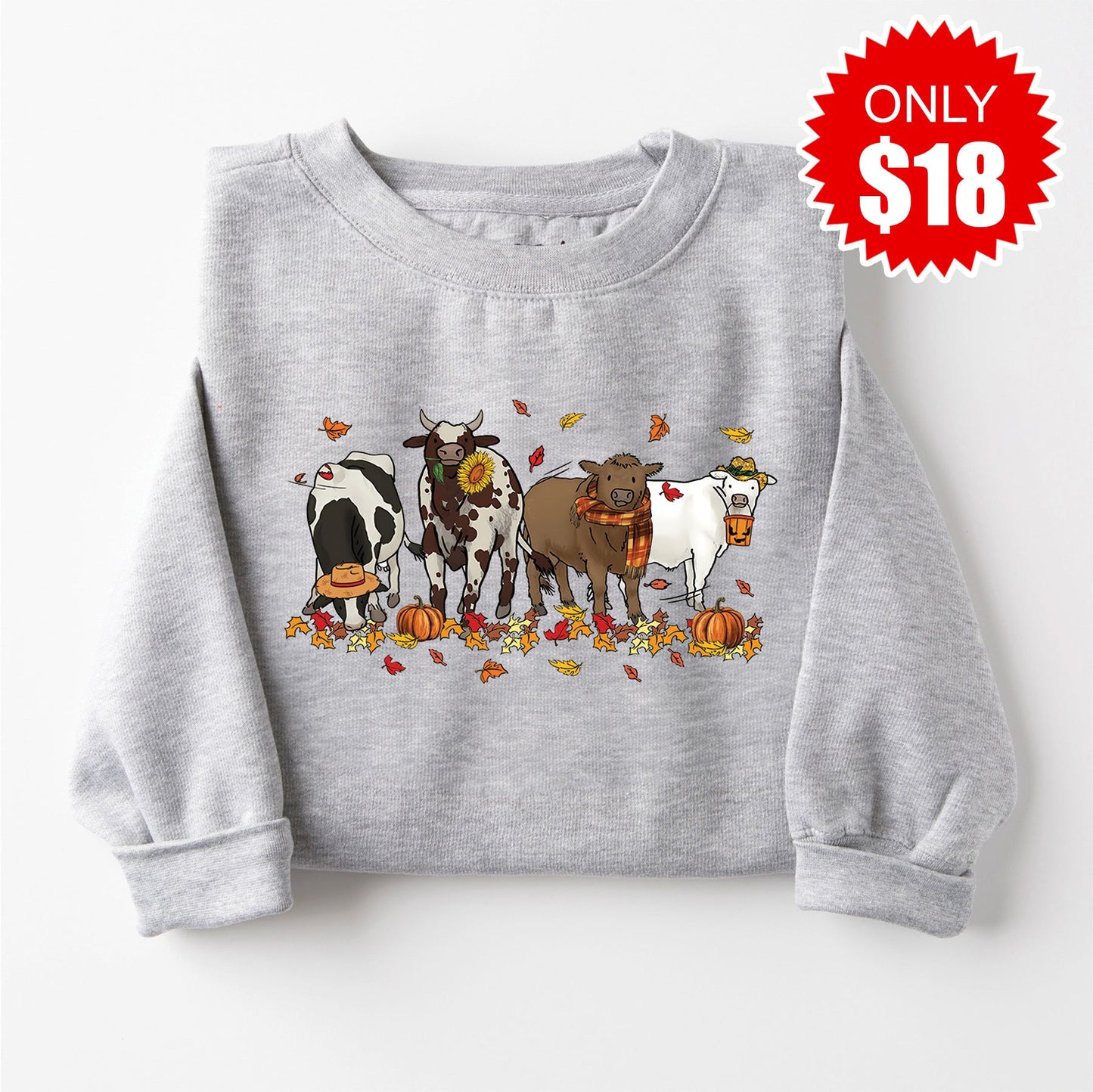 Cows Pumpkins Sweatshirt - Heather Grey - 18