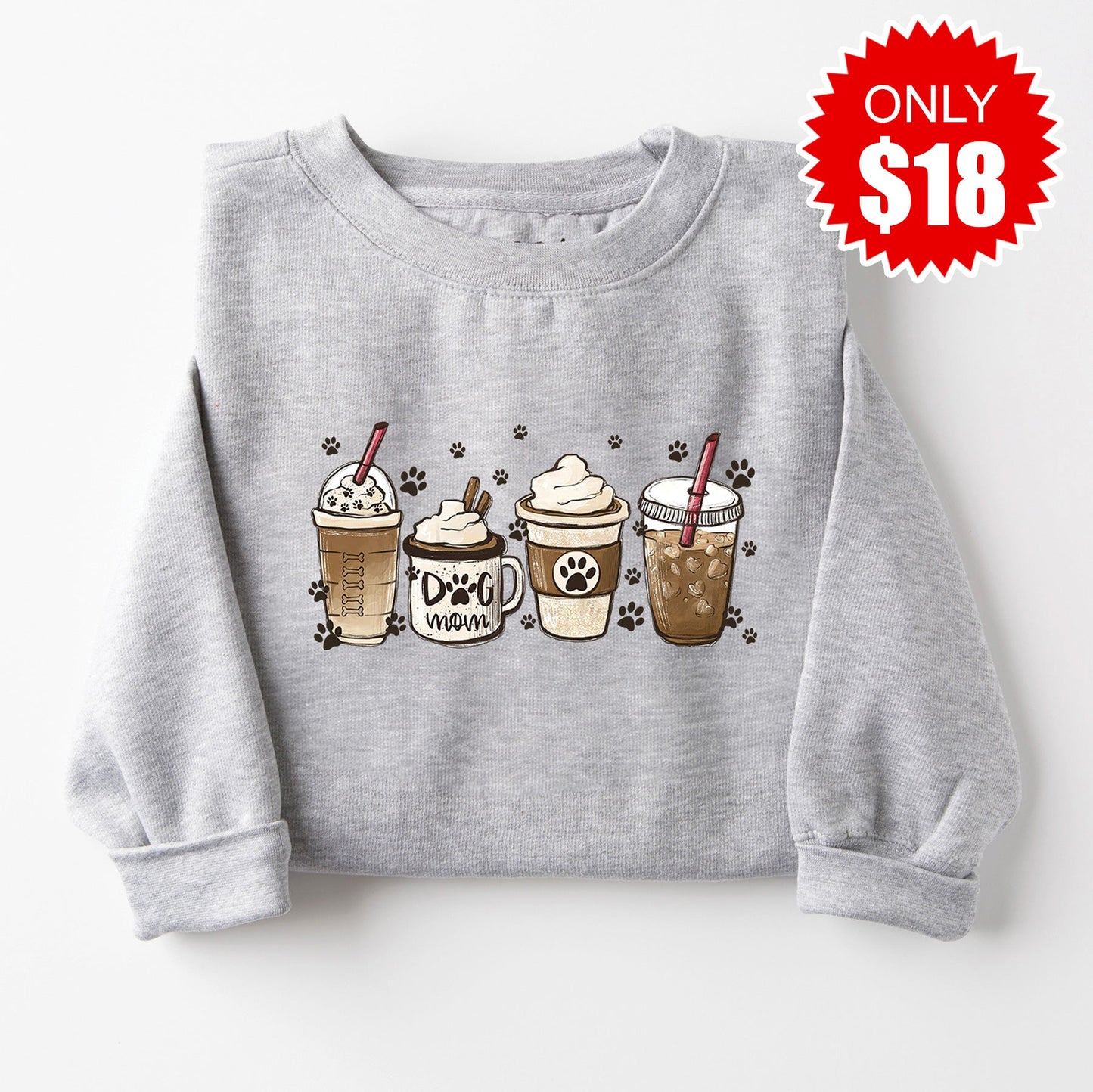 Dog Mom Coffee Sweatshirt - Heather Grey - 18
