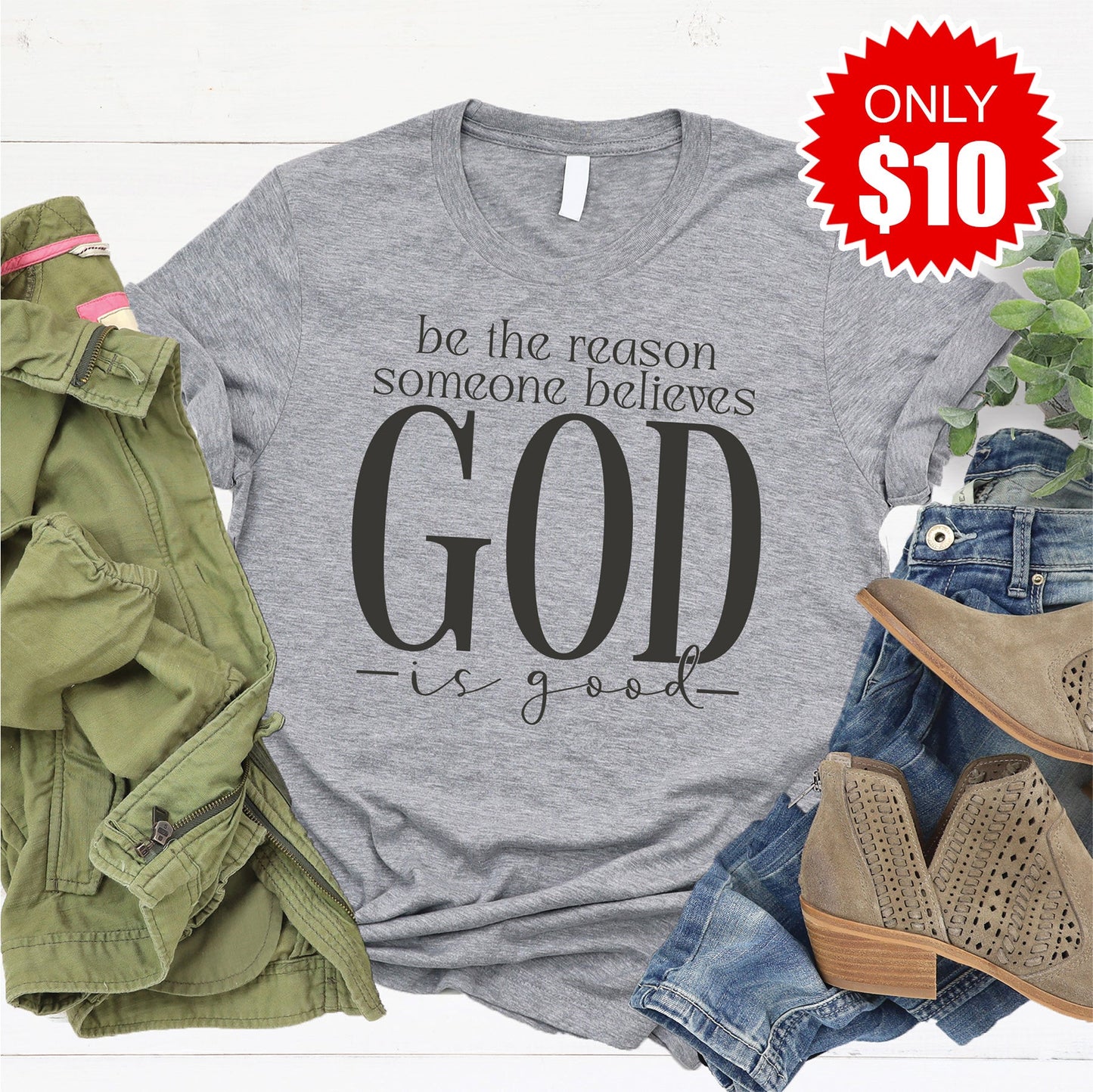 God Is Good Tee - Heather Grey - 10