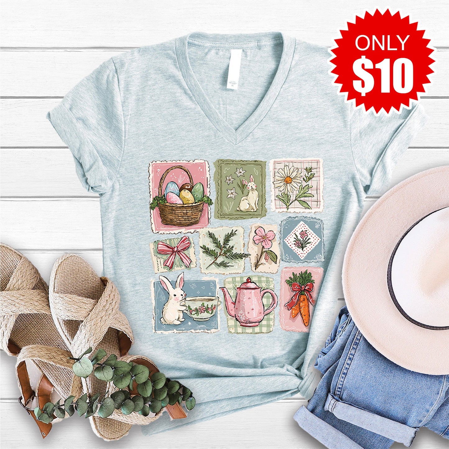 Bunny V-Neck - Heather Ice Blue - 10