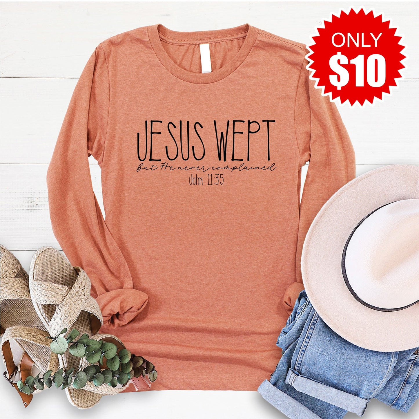 Jesus Wept Long Sleeve - Heather Terracotta - 10