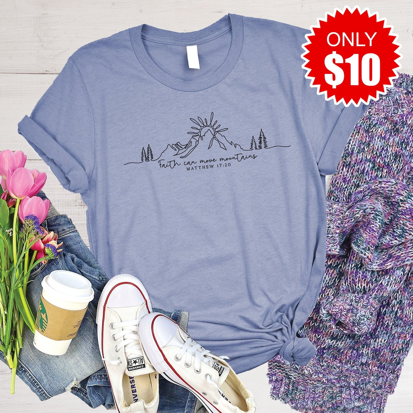 Faith Can Move Mountains Tee - Heather Lavender Blue - 10